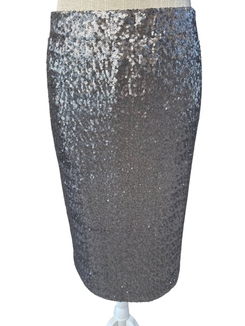 Cremineux Sequin Pencil Skirt Silver Sparkle Knee-Length Size L Party Wear
